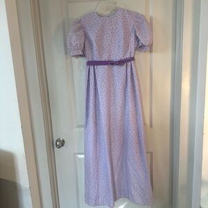 Vintage 60’s Homemade Flocked Daisy Print Purple Prairie Maxi Cottagecore Dress
